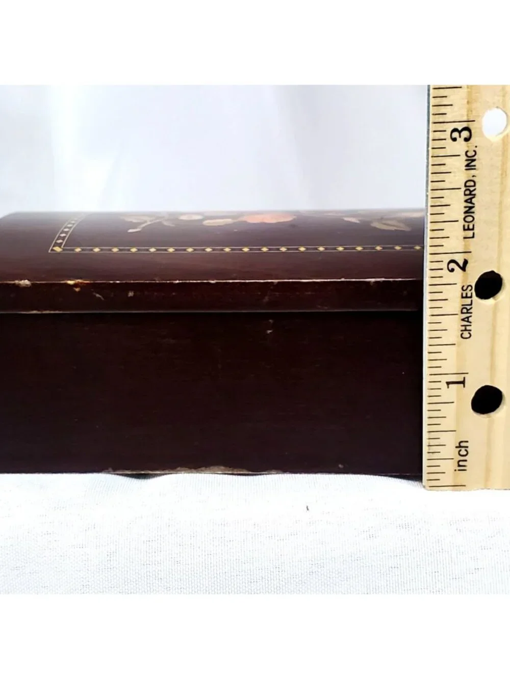 Mahogany Wooden Jewelry Box Floral Marquetry Inly with Mirror 5x3.25 inches